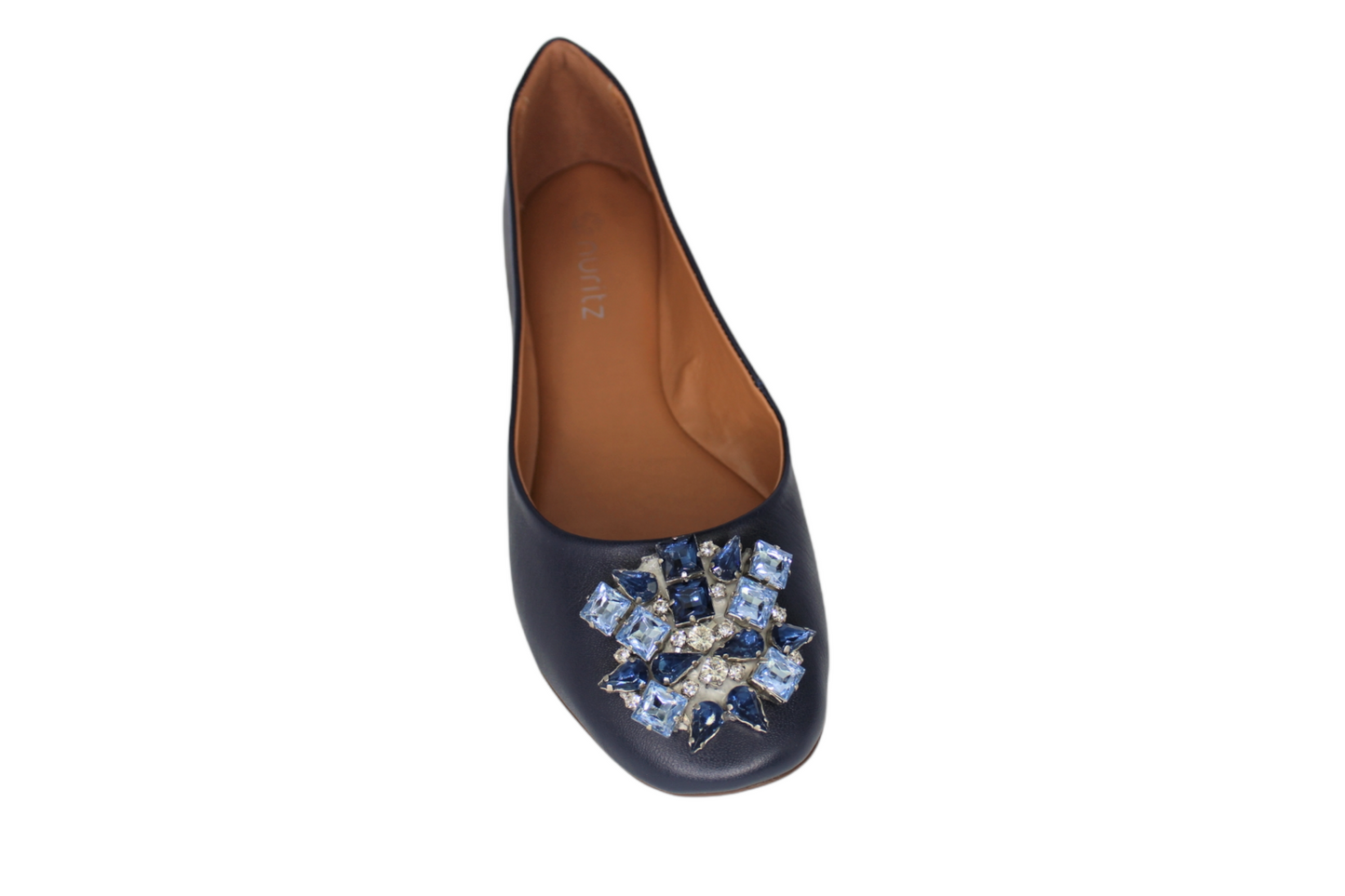 Ballet Flat Gemstone Navy Blue Leather