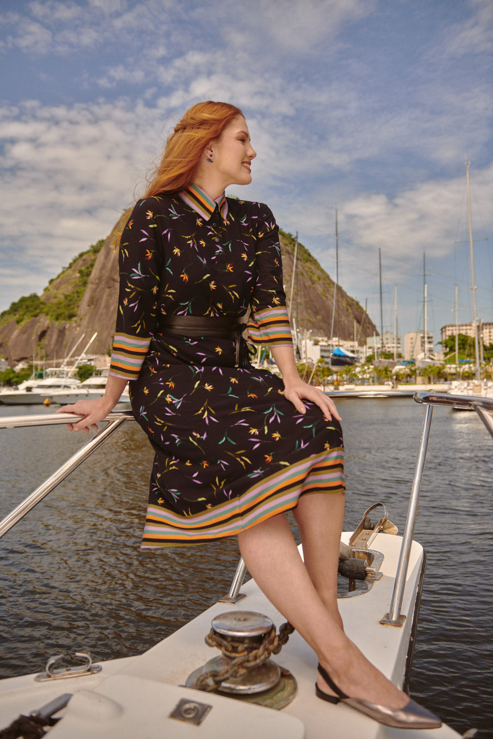 Stripes & Orange Flowers Polo Dress