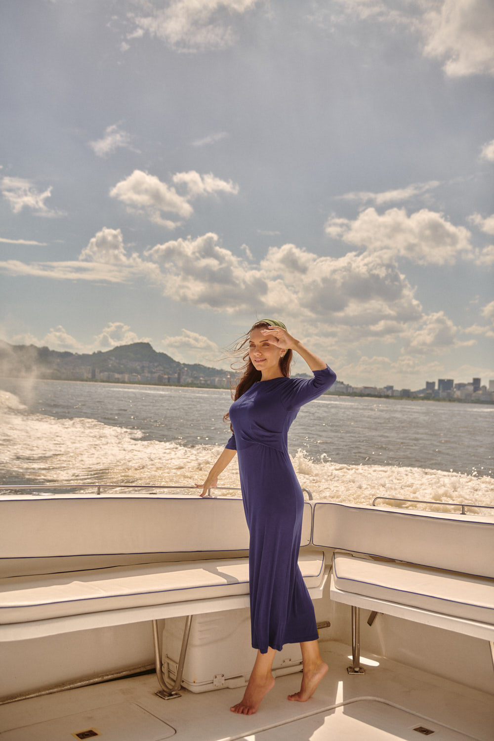 Navy Blue Side Draped Dress