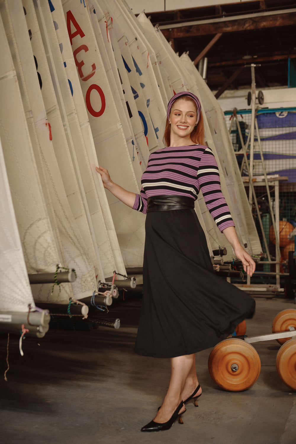 Purple Stripes Godet Dress