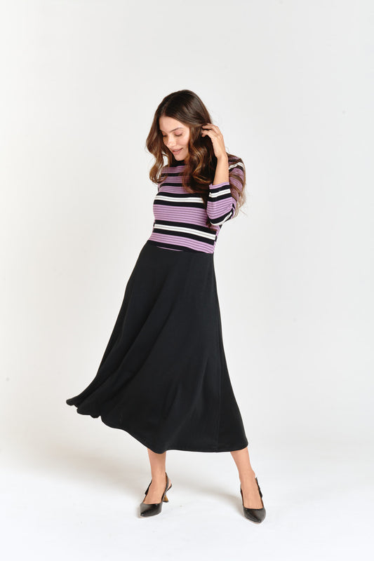 Purple Stripes Godet Dress