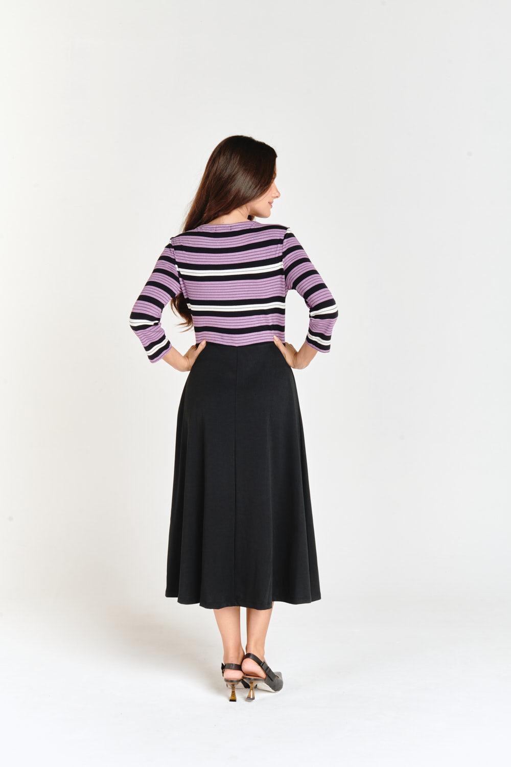 Purple Stripes Godet Dress