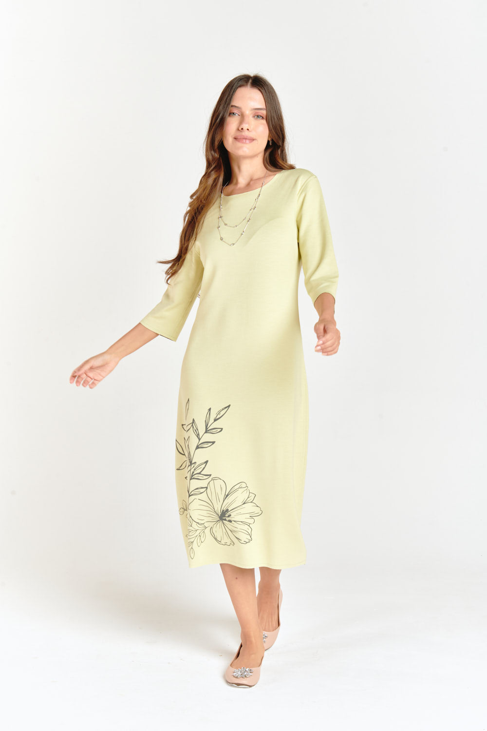 Lime & Gray Reversible Side Flower Midi Dress