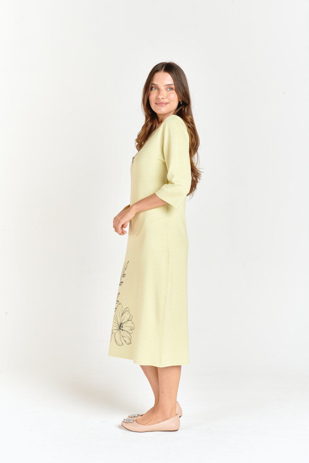 Lime & Gray Reversible Side Flower Midi Dress