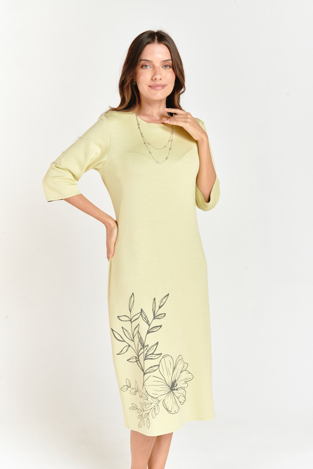 Lime & Gray Reversible Side Flower Midi Dress