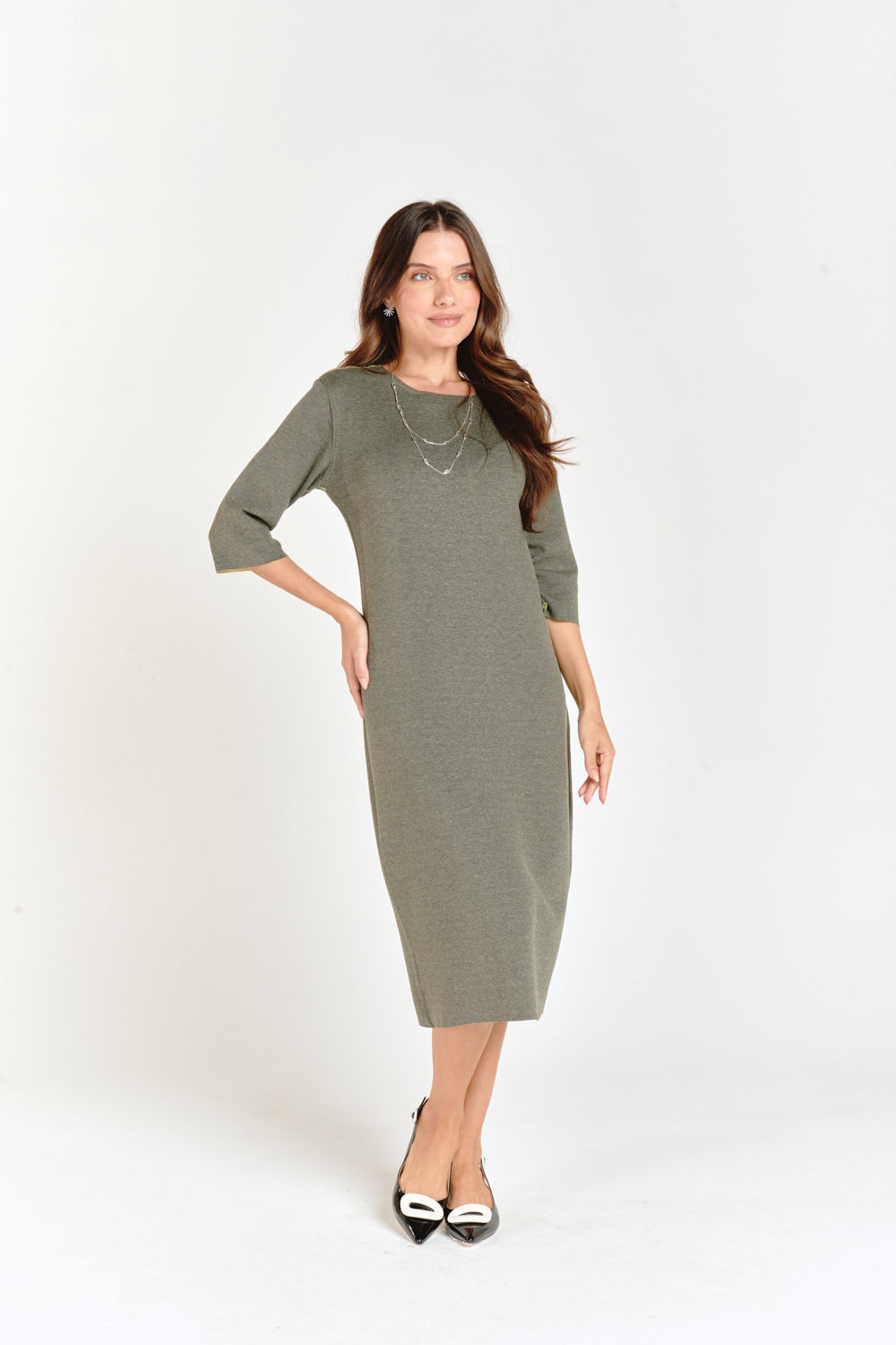 Lime & Gray Reversible Side Flower Midi Dress