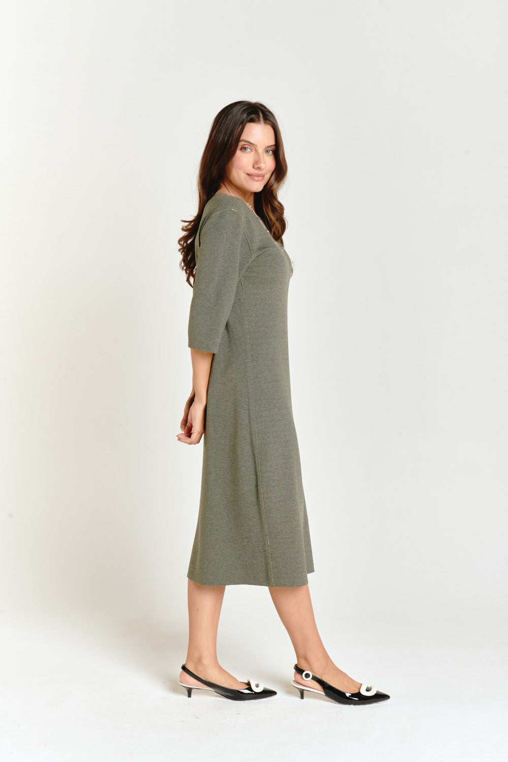 Lime & Gray Reversible Side Flower Midi Dress