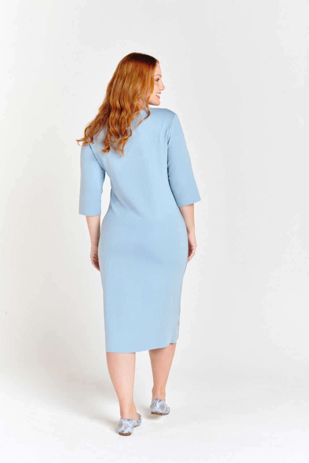 Light Blue & Gray Reversible Side Flower Midi Dress