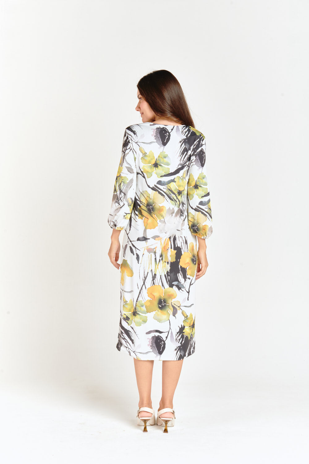 Yellow Floral & Black Reversible Waterfall Dress