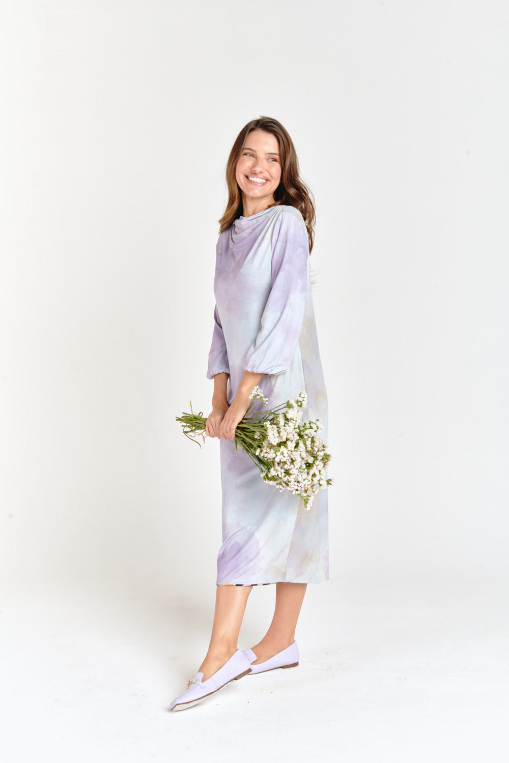 Floral & Lilac Tye Dye Reversible Waterfall Dress