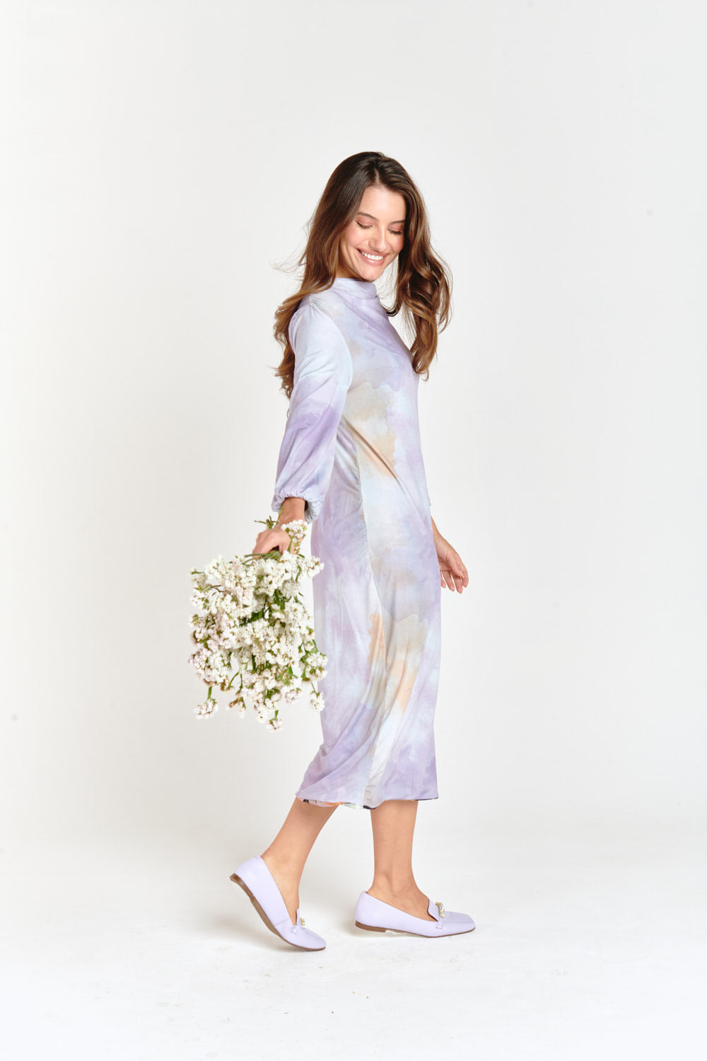 Floral & Lilac Tye Dye Reversible Waterfall Dress