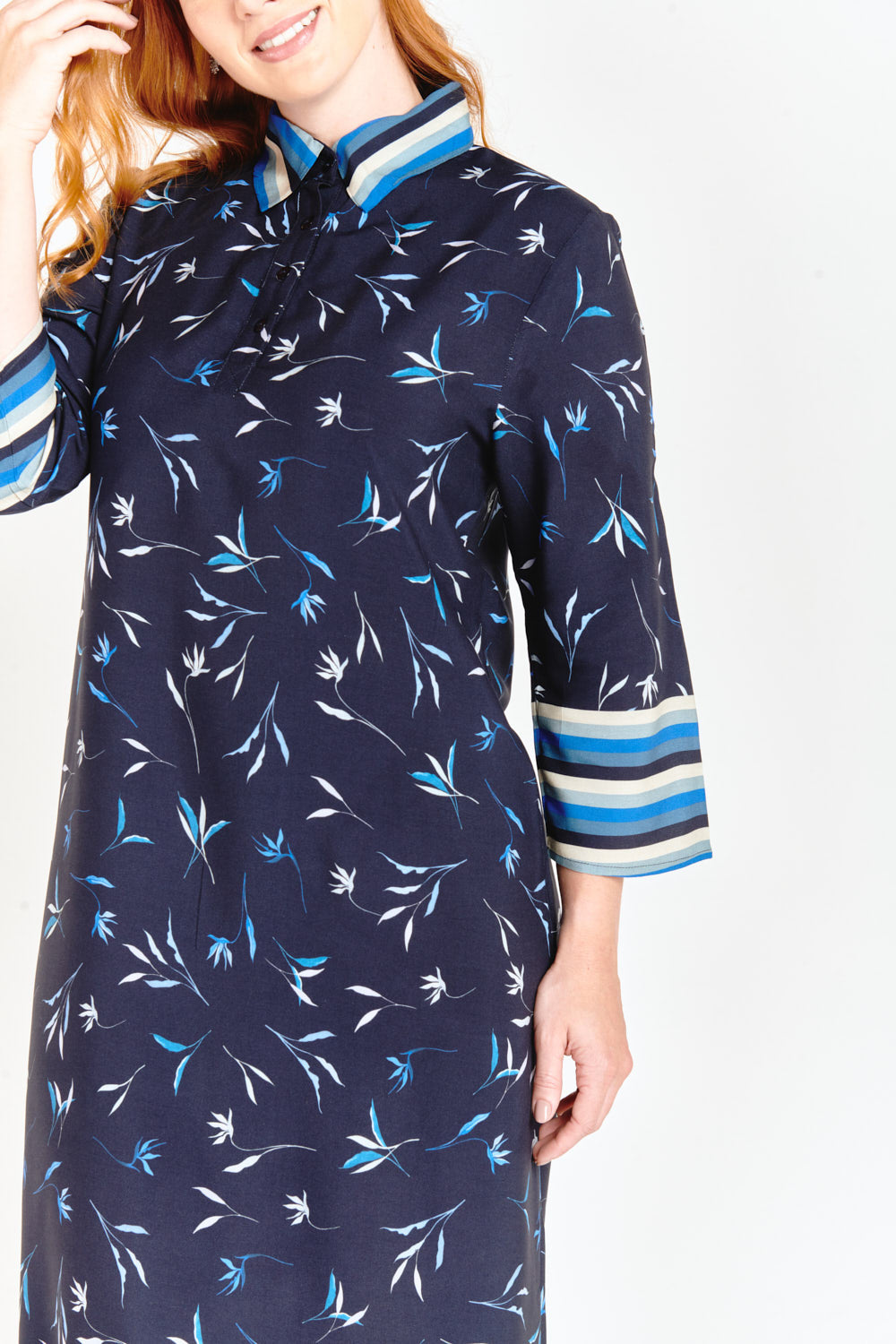 Stripes & Blue Flowers Polo Dress