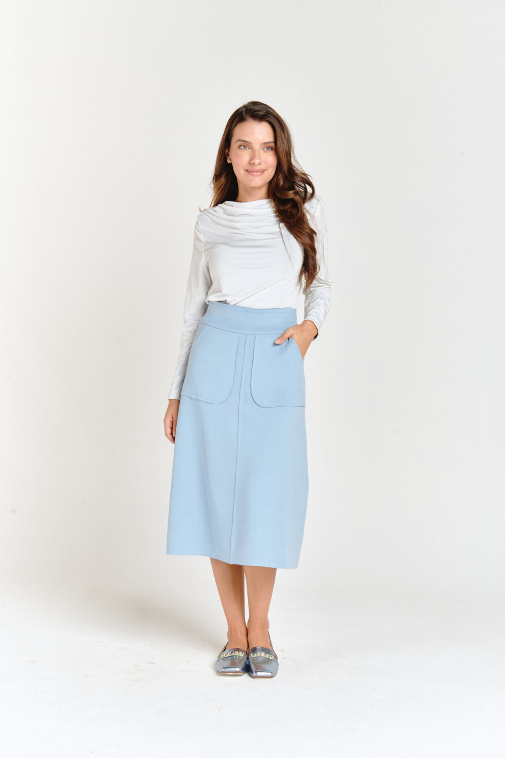 Light Blue & Gray Reversible Two Pockets Skirt