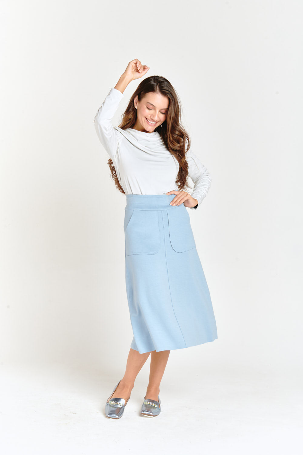 Light Blue & Gray Reversible Two Pockets Skirt