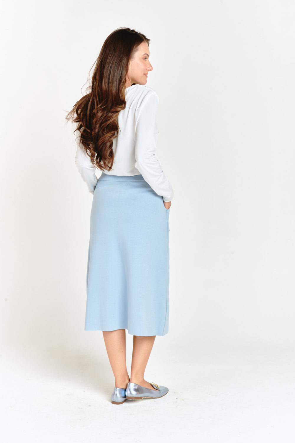 Light Blue & Gray Reversible Two Pockets Skirt