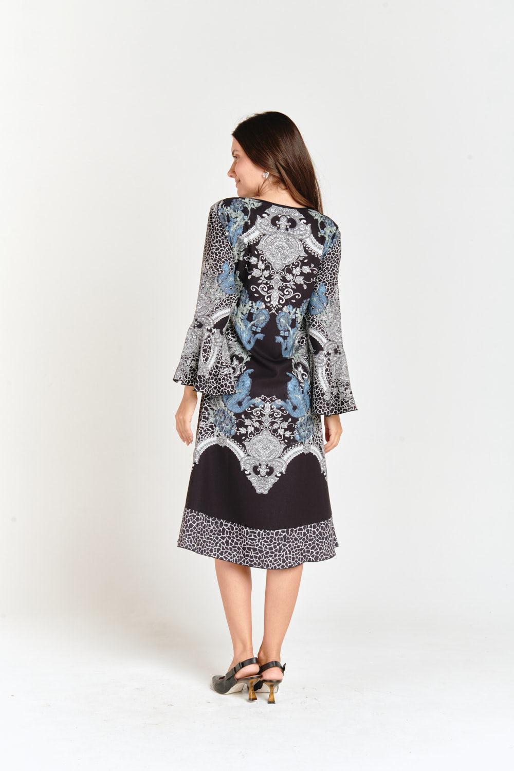 Reversible Bell Sleeve Dress Geometric & Abstract Flower