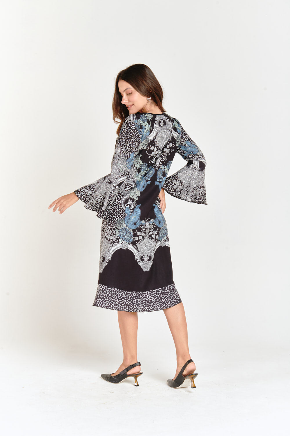 Reversible Bell Sleeve Dress Geometric & Abstract Flower