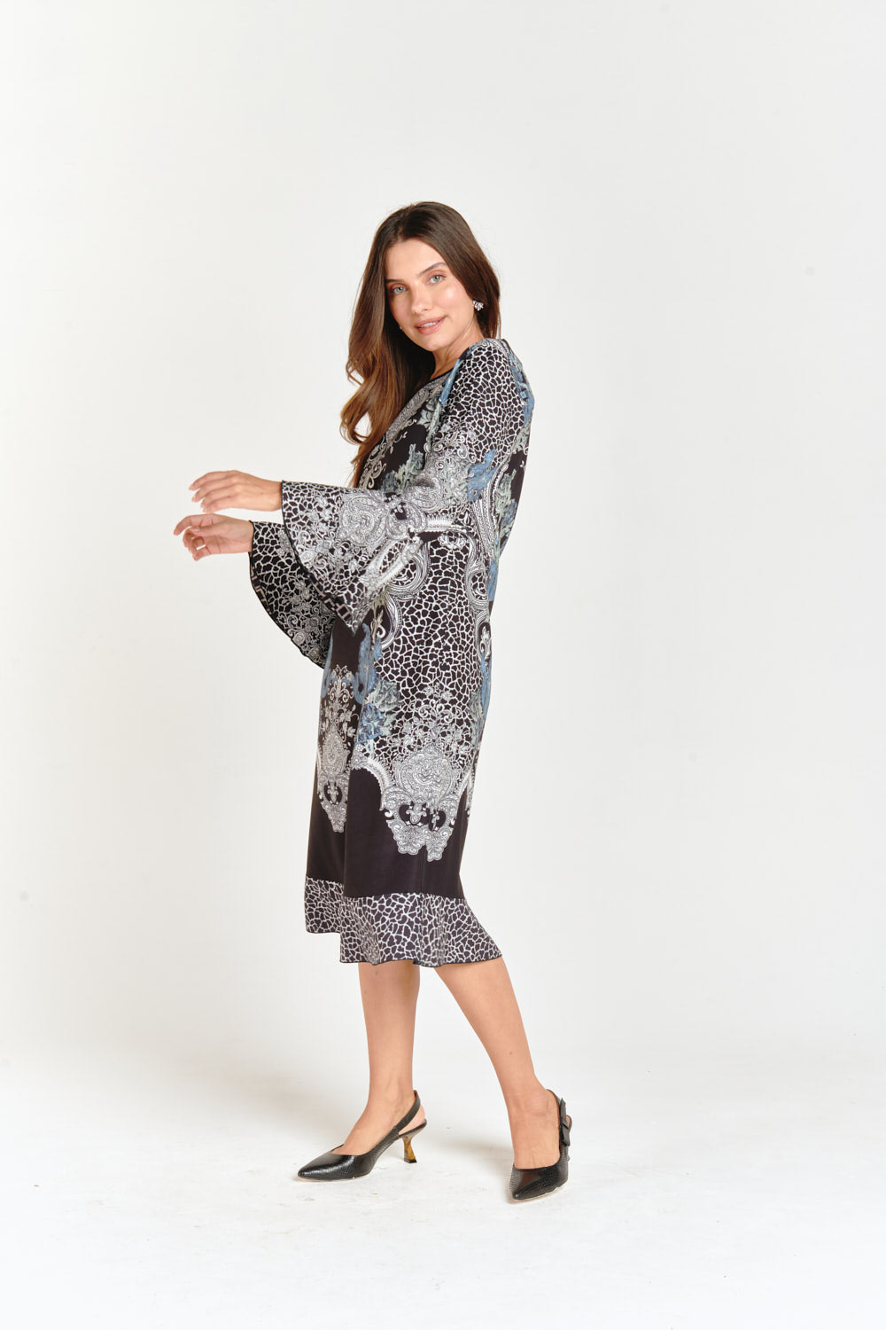 Reversible Bell Sleeve Dress Geometric & Abstract Flower