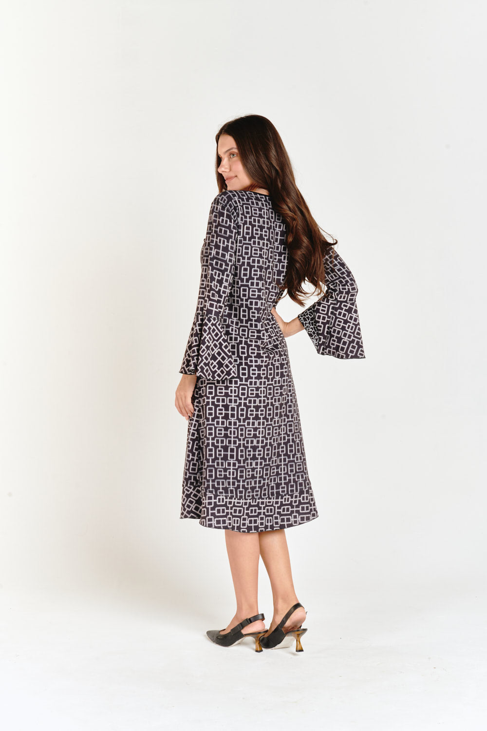 Reversible Bell Sleeve Dress Geometric & Abstract Flower