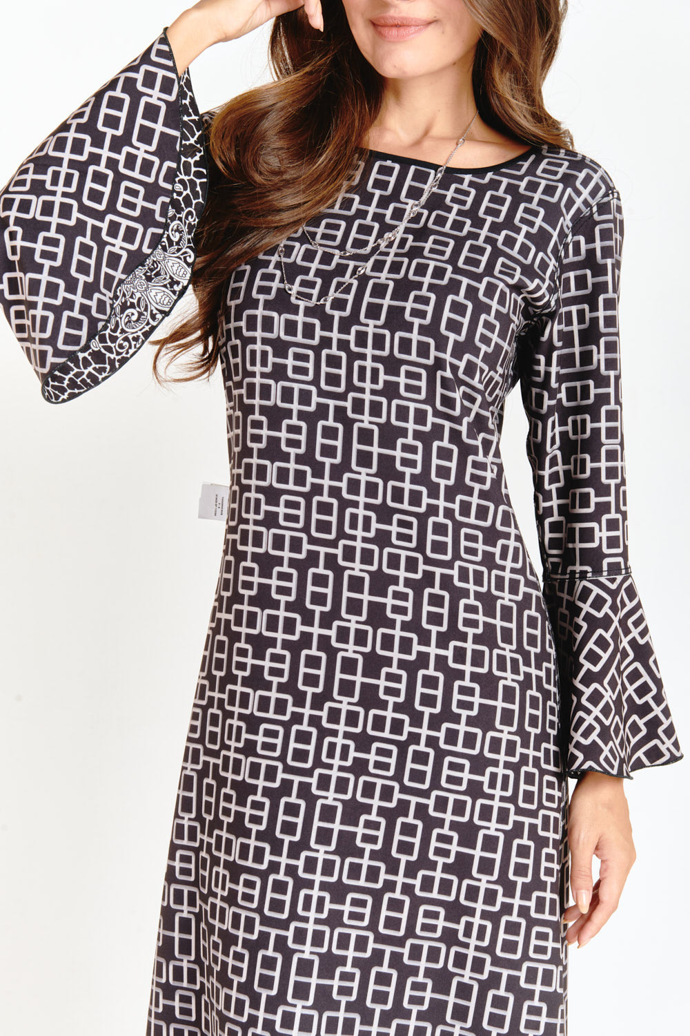 Reversible Bell Sleeve Dress Geometric & Abstract Flower