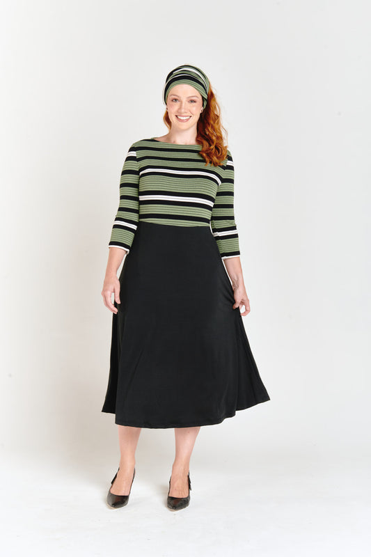 Green Stripes Godet Dress