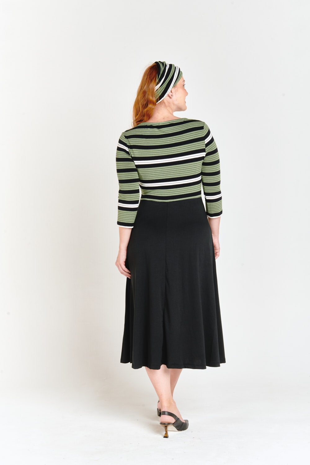 Green Stripes Godet Dress