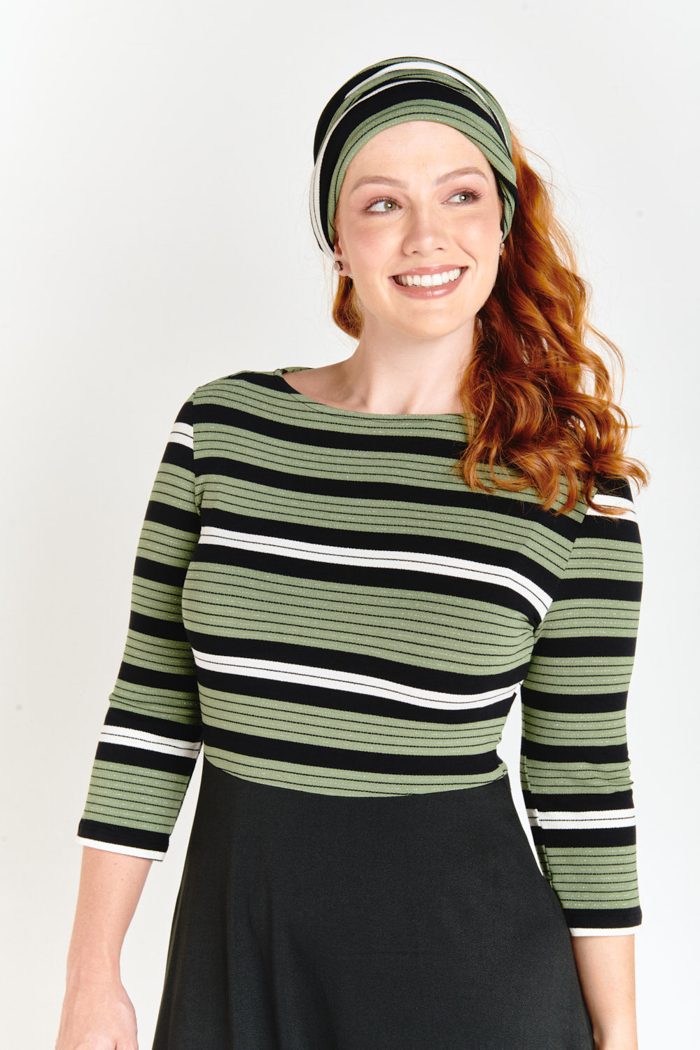 Green Stripes Godet Dress