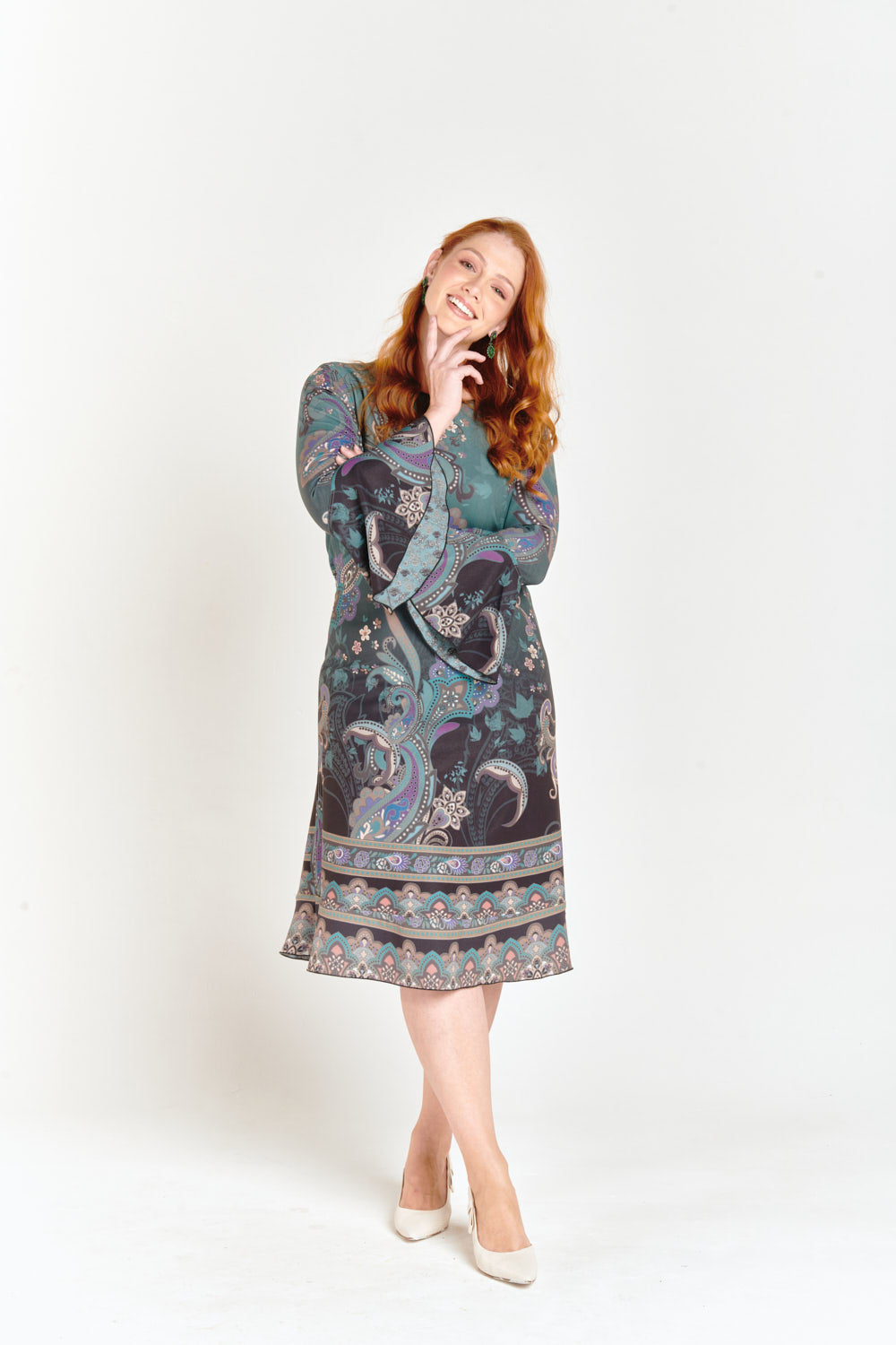 Reversible Paisley Pattern Bell Sleeve Dress