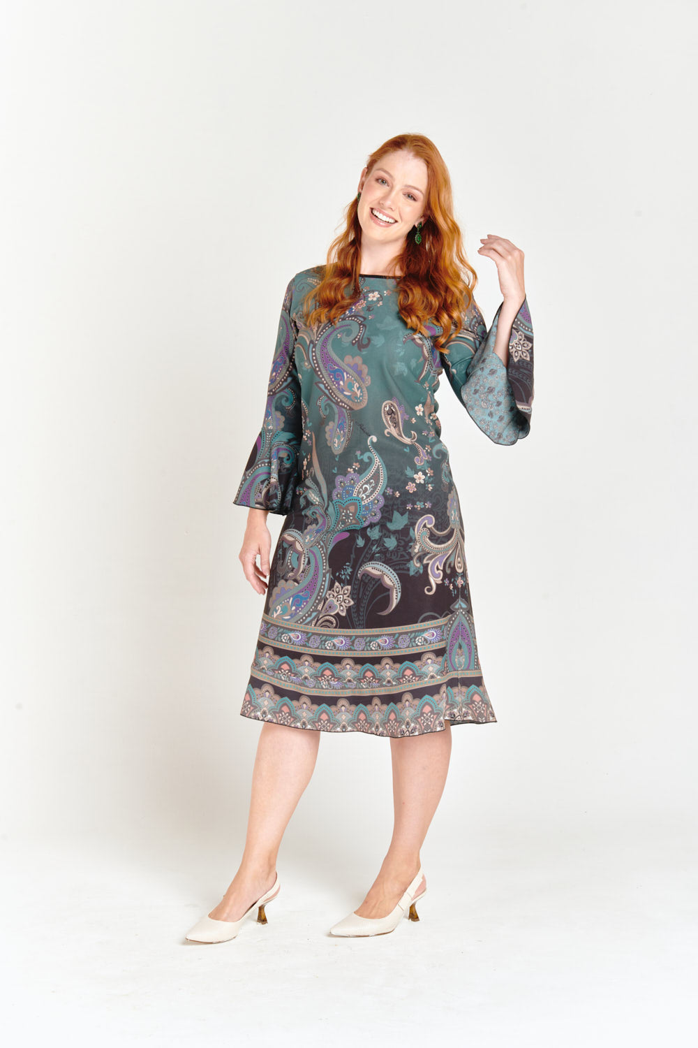 Reversible Paisley Pattern Bell Sleeve Dress