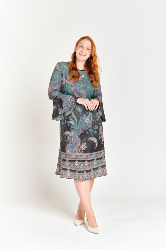 Reversible Paisley Pattern Bell Sleeve Dress