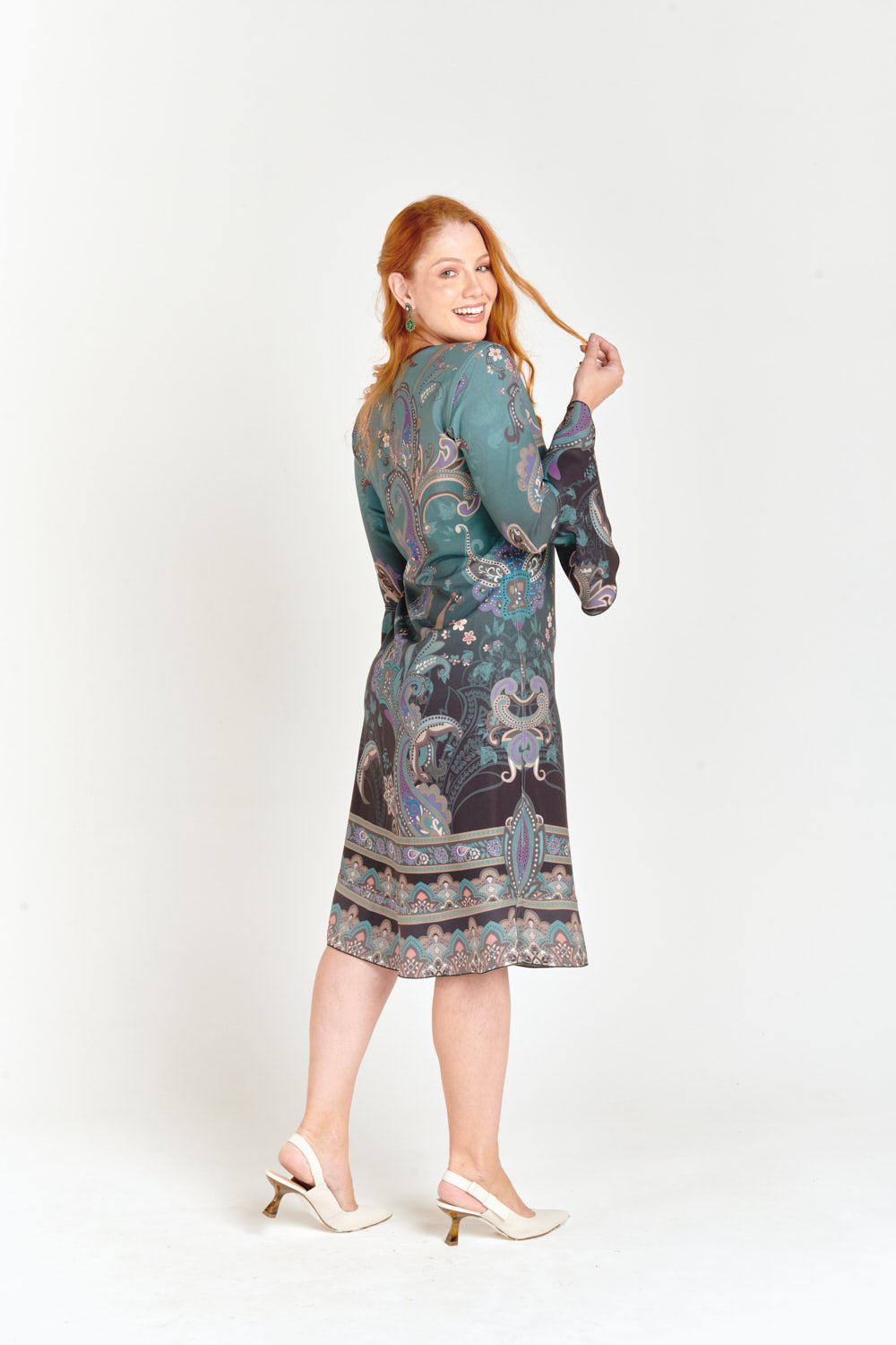 Reversible Paisley Pattern Bell Sleeve Dress