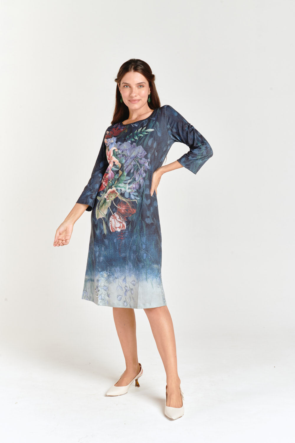 Dark Blue & Floral T-Shirt Dress