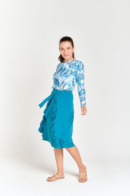 Blue Ruffle Swim Skirt