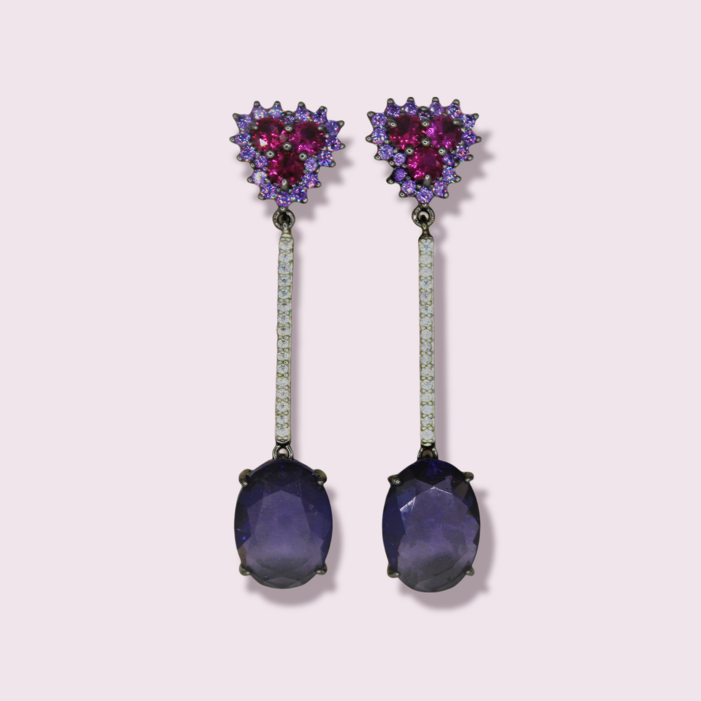 Long Pink & Purple Zirconia Earrings