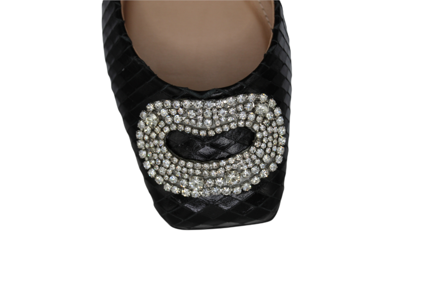 Black Snakeskin Leather Ballet Flat Rhinestone