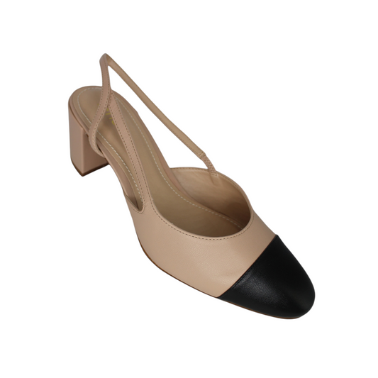 Slingback Pumps Beige & Black Leather