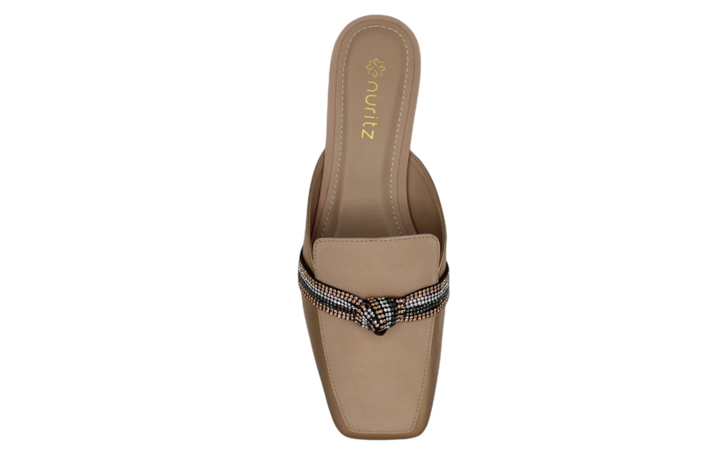 Gold & Beige Suede Slip-on Mule Crystal Strip