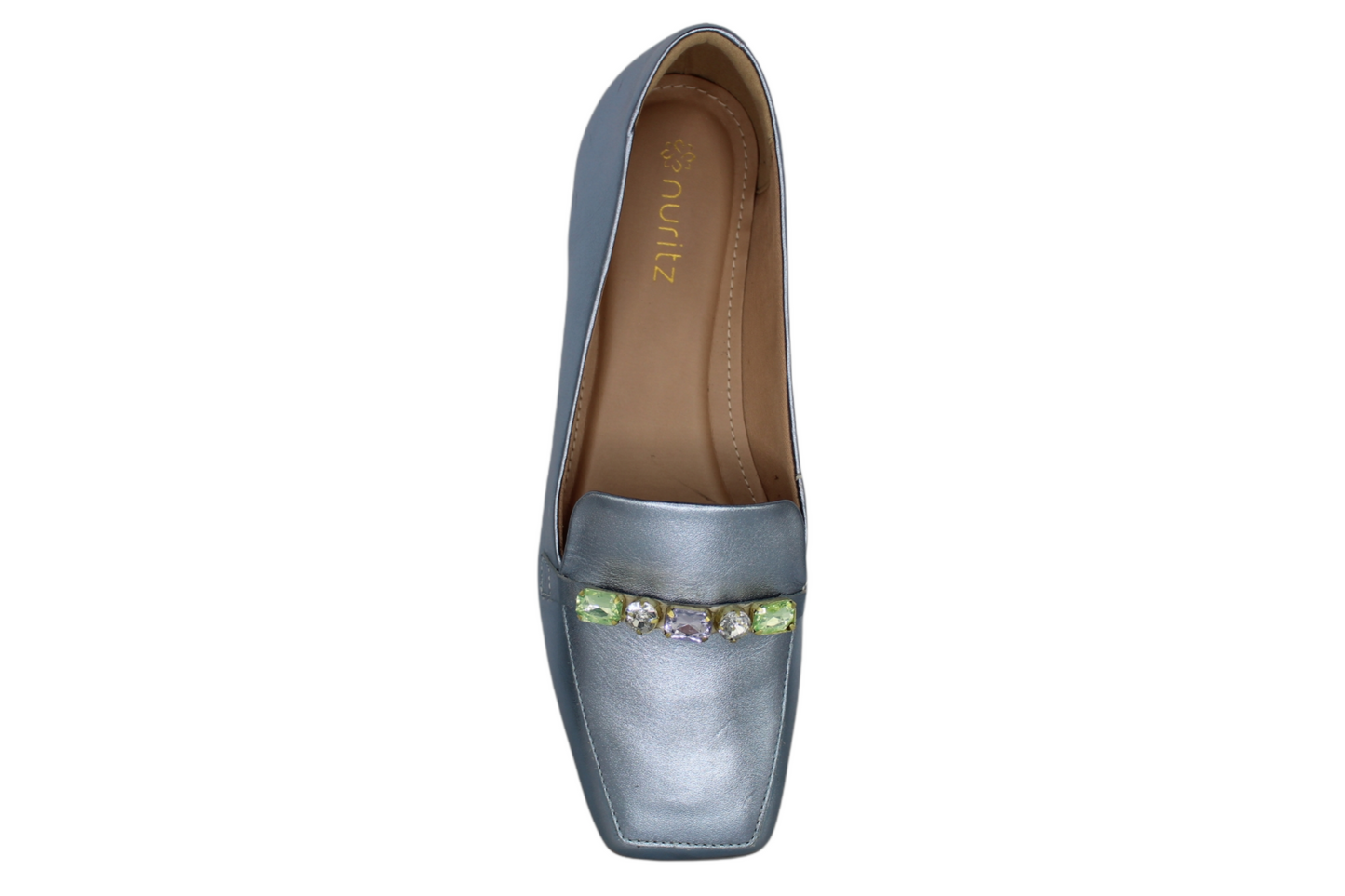 Loafer Metallic Light Blue Leather Gemstone