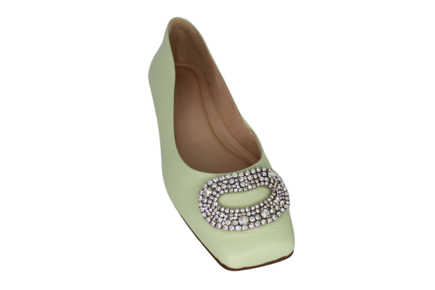 Mint Green Snakeskin Leather Ballet Flat Rhinestone