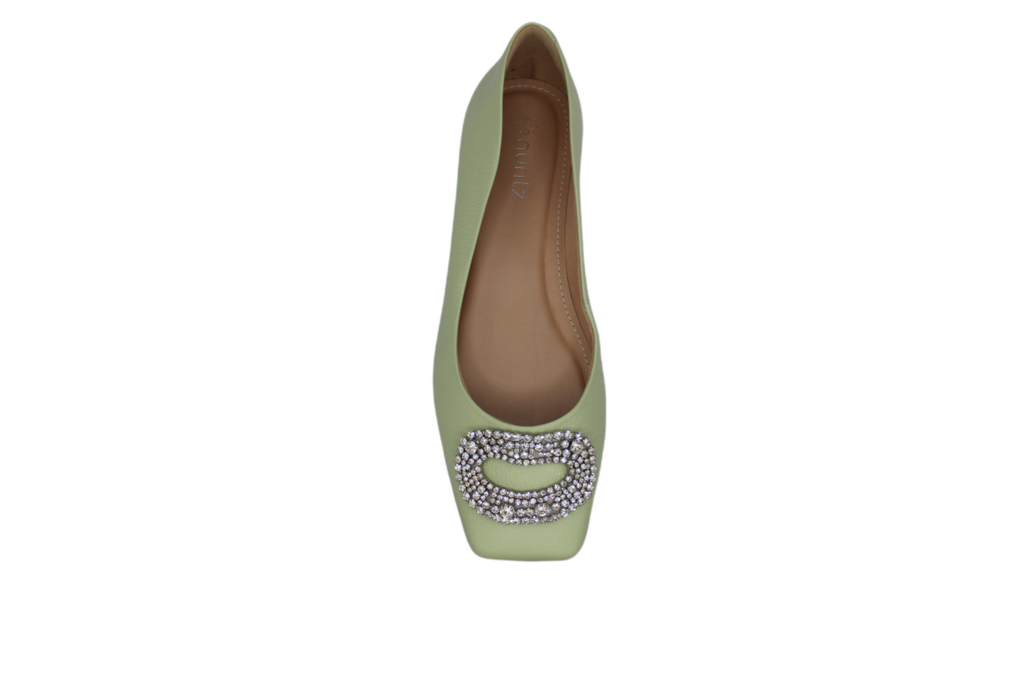 Mint Green Snakeskin Leather Ballet Flat Rhinestone