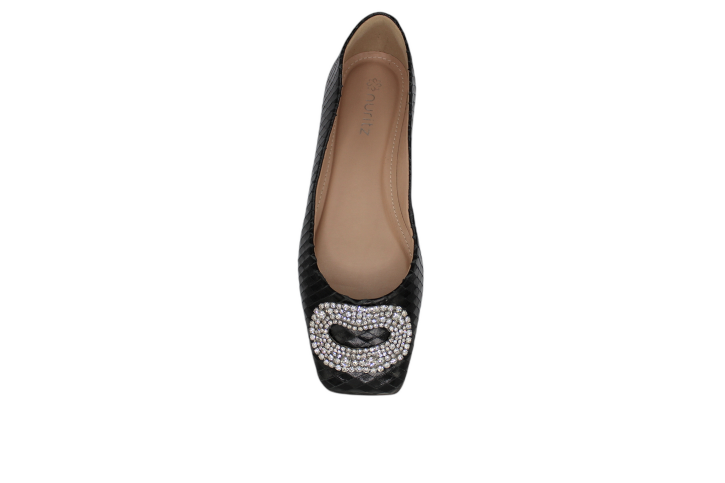 Black Snakeskin Leather Ballet Flat Rhinestone