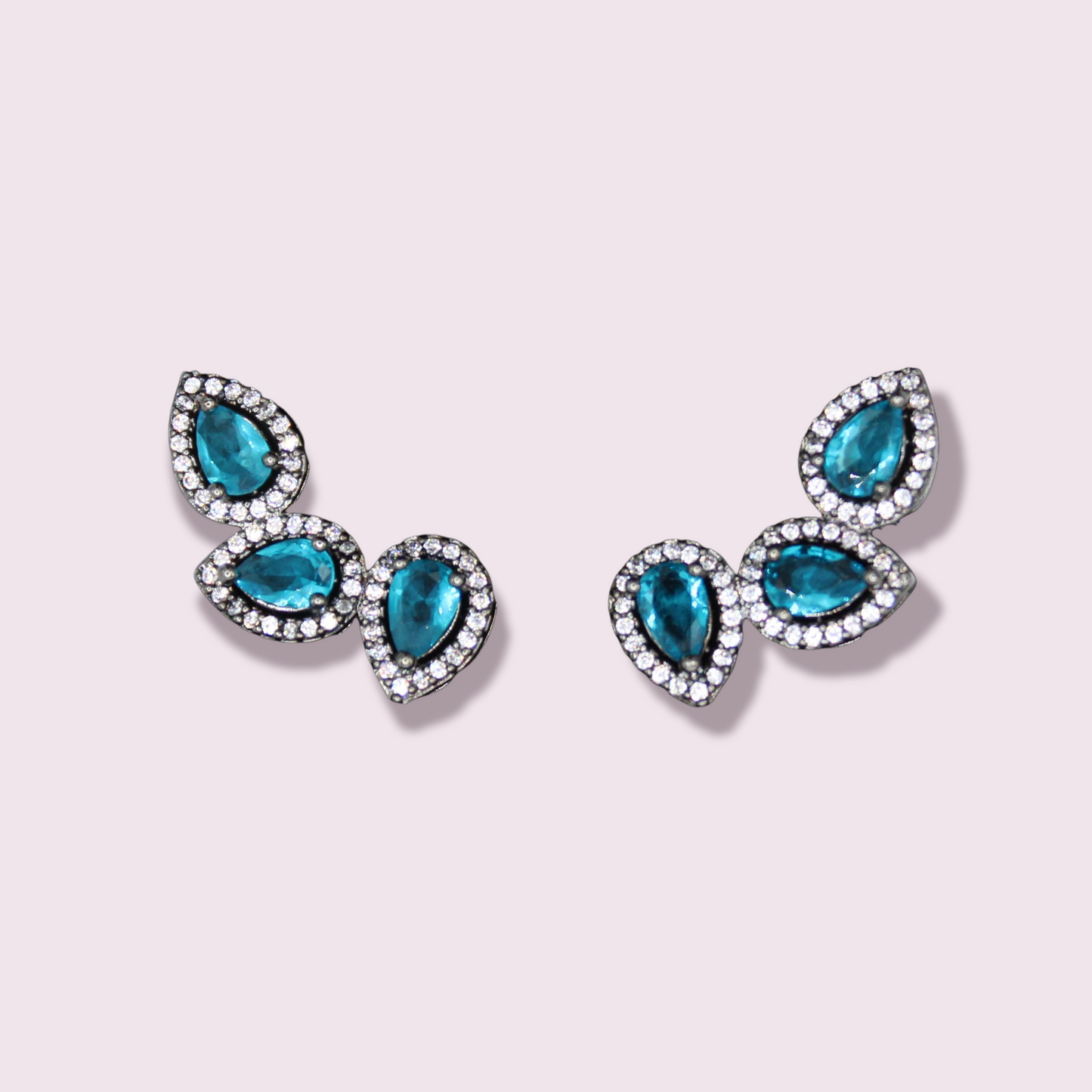 Light Blue & Silver Zirconia 3 Drops Earrings