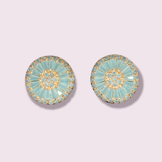 Gold & Green Circle Earrings