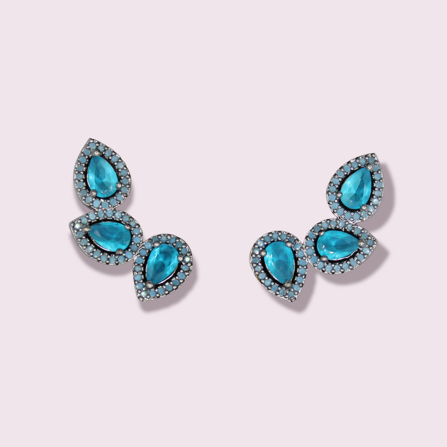 Light Blue Zirconia 3 Drops Earrings