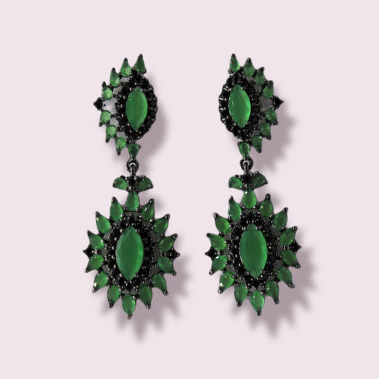 Double Drop Green Zirconia Earrings