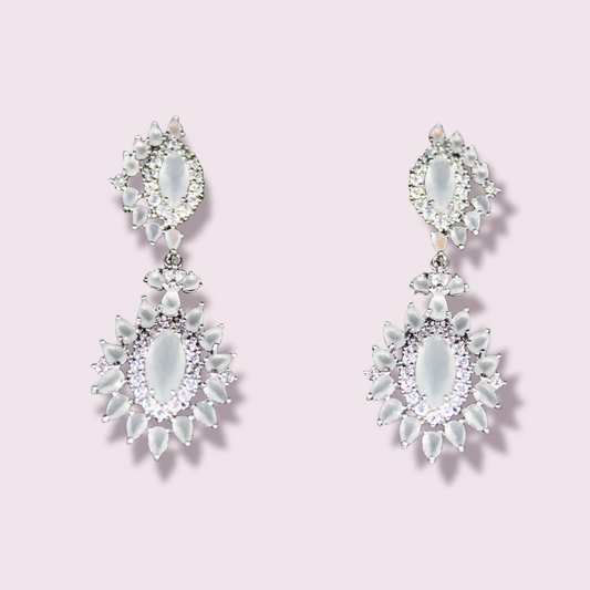 Double Drop Silver Zirconia Earrings