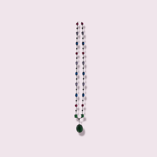 Multi Color Stone Necklace with green pedant