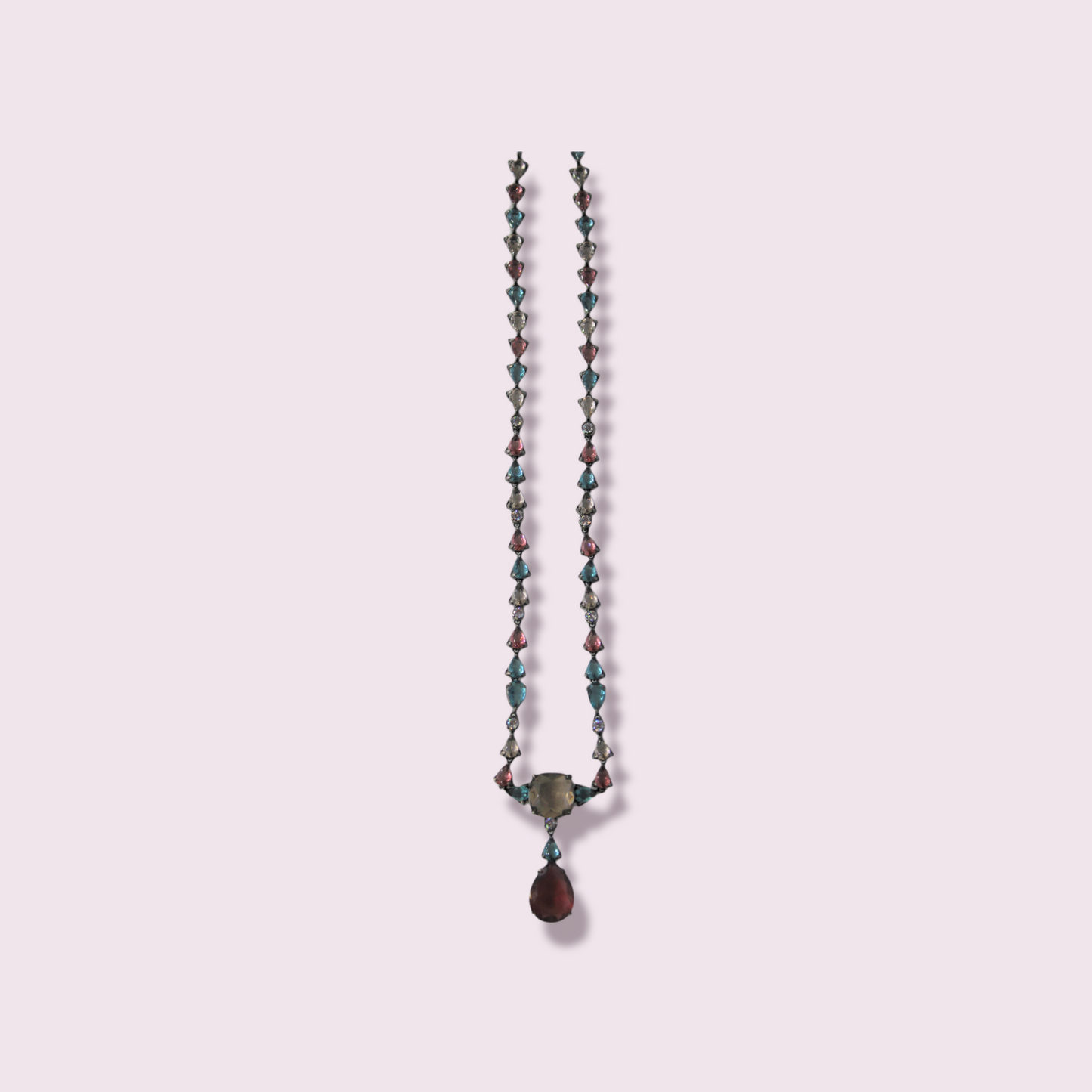 Multi Color Stone Necklace with bordeaux pedant