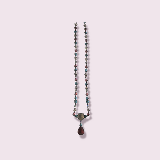 Multi Color Stone Necklace with bordeaux pedant