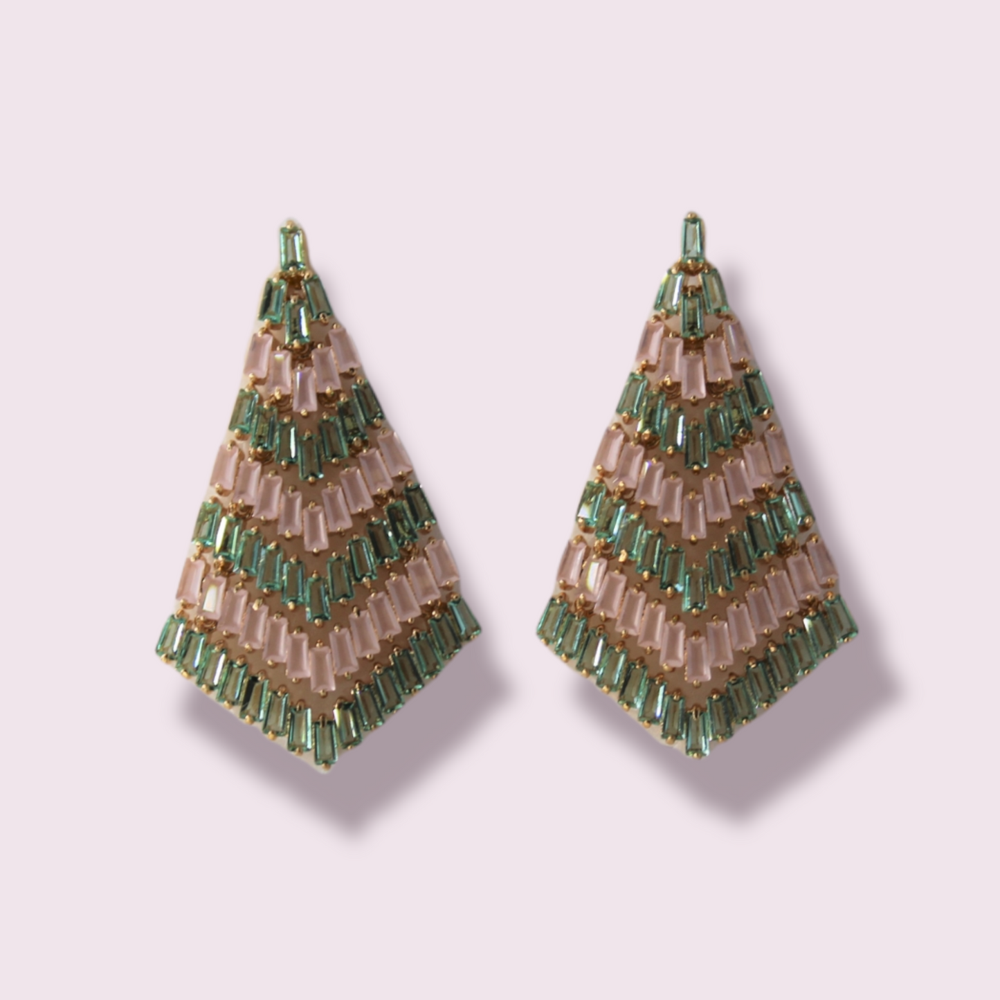 Long Chandelier Pink & Green Earrings